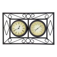 Garden Black Ornate Wall Frame Clock & Thermometer