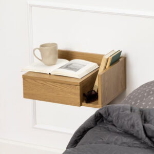 Ashanti Wall Hung Wooden Bedside Cabinet With 1 Shelf In Oak