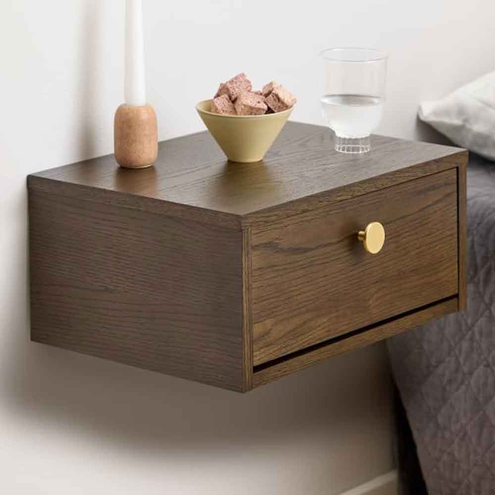 Marathon Wooden Wall Hung Bedside Cabinet - Smoked Oak