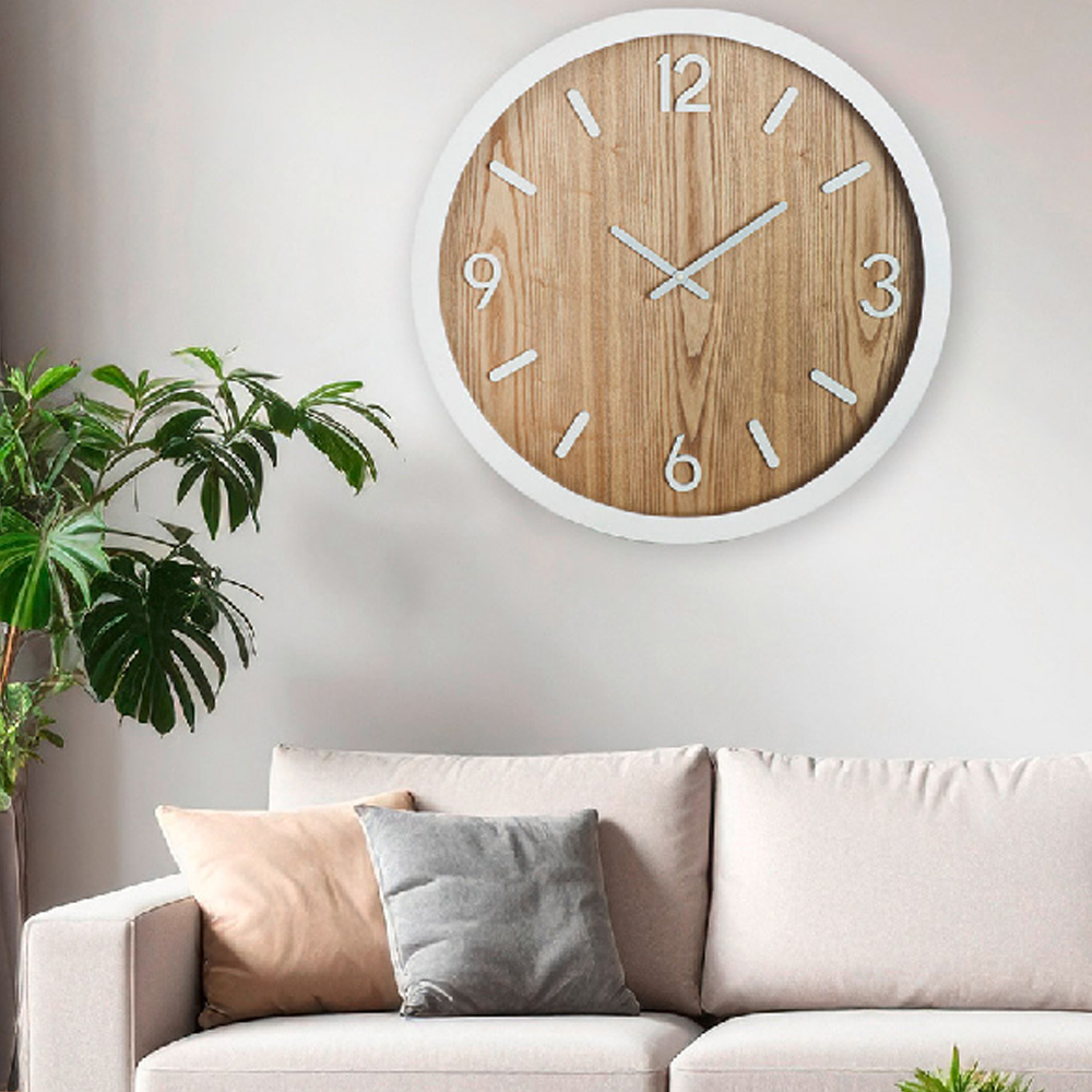 Chantilly Wooden Wall Clock In Matt Brown And White