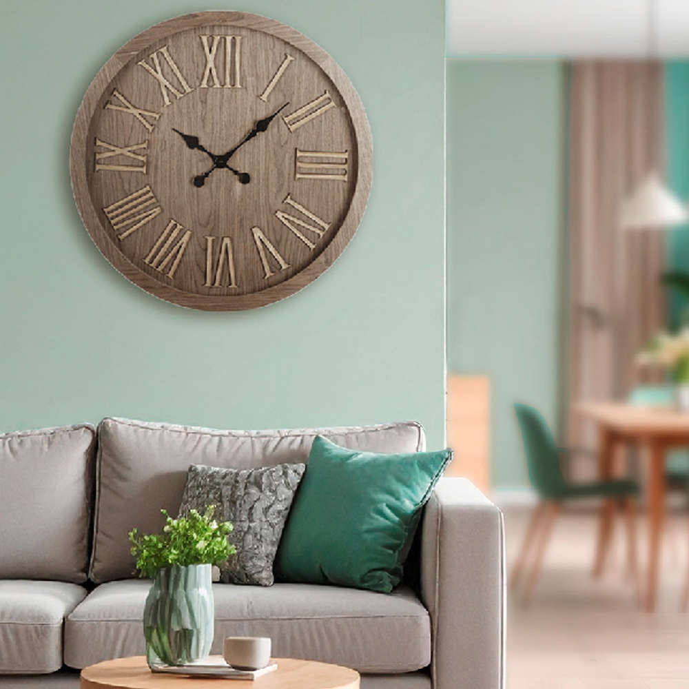 Chantilly Wooden Wall Clock In Matt Brown